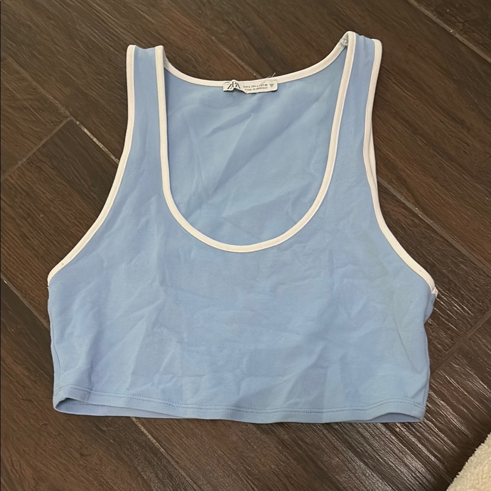 Blue Tank Top with White Trim
